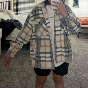 Zara Flannel Button up Shacket Jacket Plaid Oversized